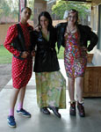 For Unprom, you dress as tastelessly as you can; you're allowed to spend a maximum of $10 on your outfit.  This year, Unprom was called 'The Foot Ball' and focused on shoes.  This picture is at the dorm before the dance.  From left to right: Bekah, Lucy, Keely.